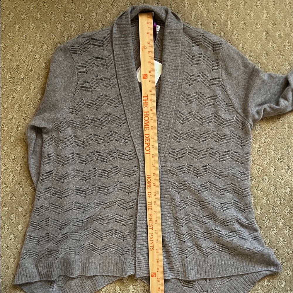 NEW Garnet Hill Gray Pointelle Cashmere Open Front Cardigan Sweater XL - Picture 8 of 10